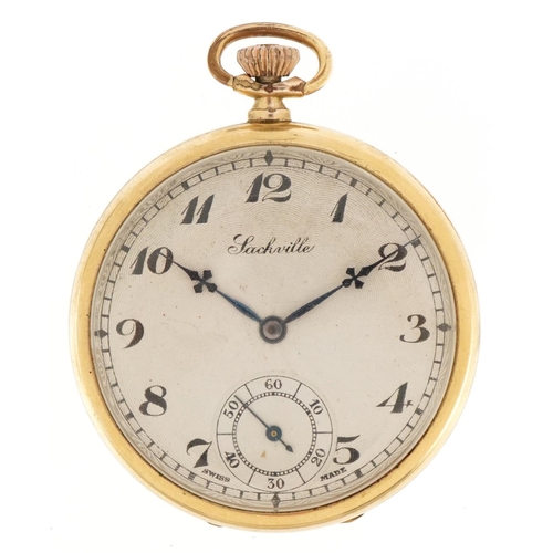 2143 - Sackville, Art Deco gold plated open face keyless pocket watch having silvered and subsidiary dials ... 