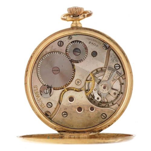 2143 - Sackville, Art Deco gold plated open face keyless pocket watch having silvered and subsidiary dials ... 