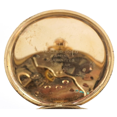 2143 - Sackville, Art Deco gold plated open face keyless pocket watch having silvered and subsidiary dials ... 