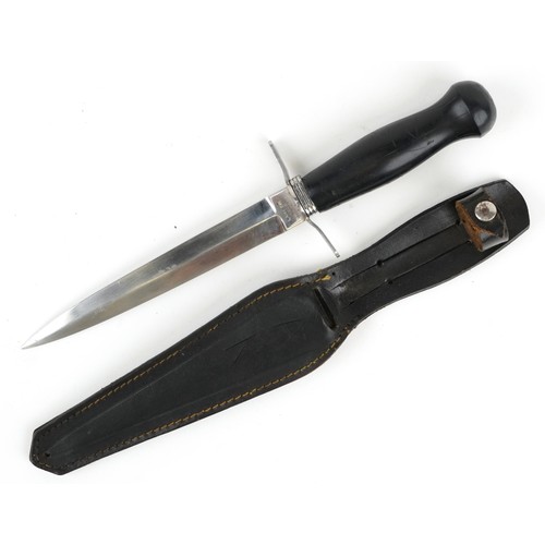 1840 - French military interest combat knife with leather sheath and steel blade impressed Lancer Inox Vrai... 