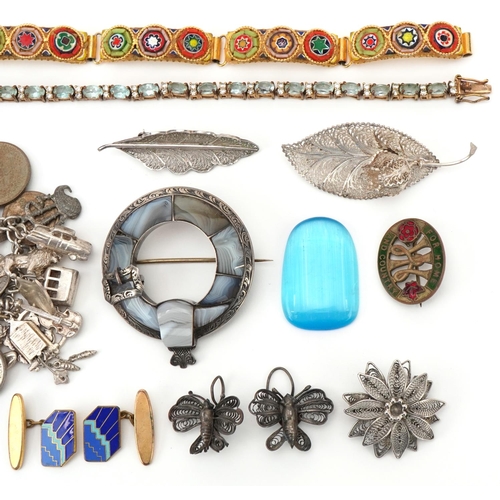 2726 - Antique and later jewellery including a heavy silver charm bracelet with a large collection of mostl... 