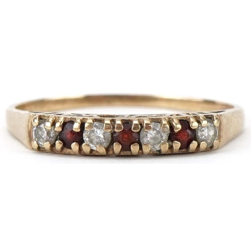 2249 - 9ct gold garnet and cubic zirconia half eternity ring with I Love You pierced setting, size P/Q, 1.4... 