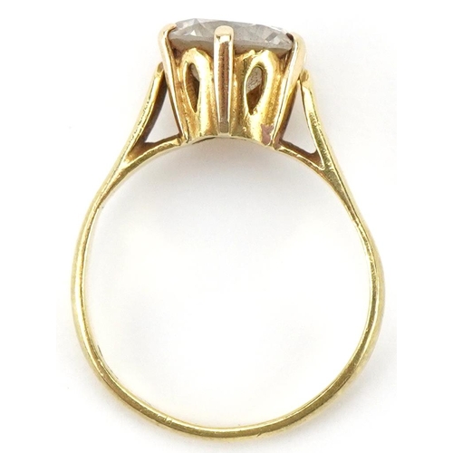 2260 - 18ct gold clear stone solitaire ring, the stone approximately 8.50mm in diameter, size M, 3.8g