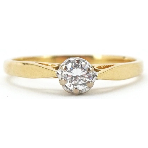 2107 - 18ct gold diamond solitaire ring, the diamond approximately 0.20 carat, size N, 2.4g