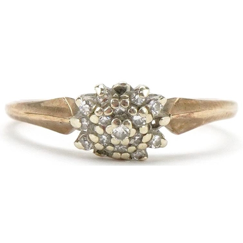 2074 - 9ct gold diamond cluster ring, size M/N, 1.5g