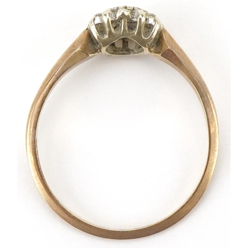 2074 - 9ct gold diamond cluster ring, size M/N, 1.5g