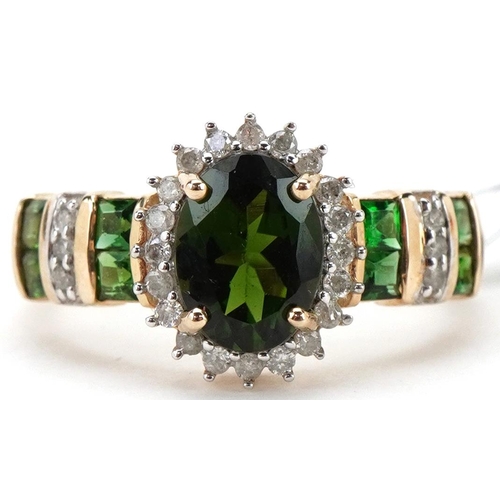 2099 - 9ct gold chrome tourmaline and diamond cluster ring, size L/M, 2.5g