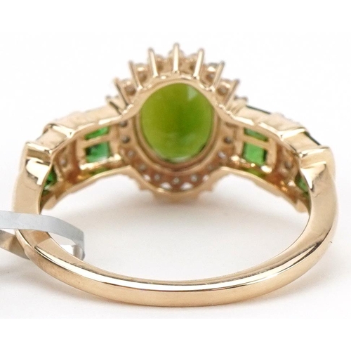 2099 - 9ct gold chrome tourmaline and diamond cluster ring, size L/M, 2.5g