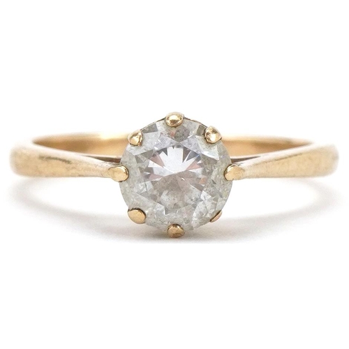 2116 - 9ct gold clear stone solitaire ring, the stone approximately 6.50mm in diameter, size O, 2.7g