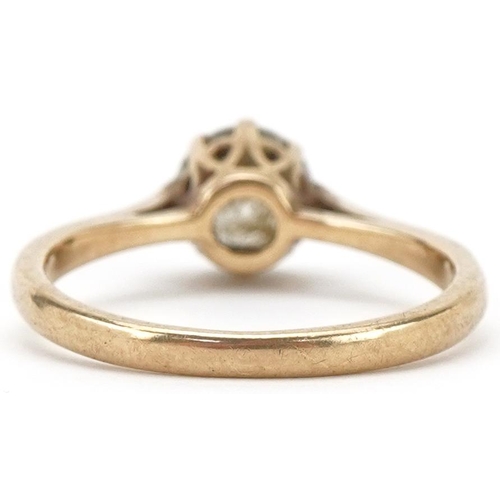 2116 - 9ct gold clear stone solitaire ring, the stone approximately 6.50mm in diameter, size O, 2.7g