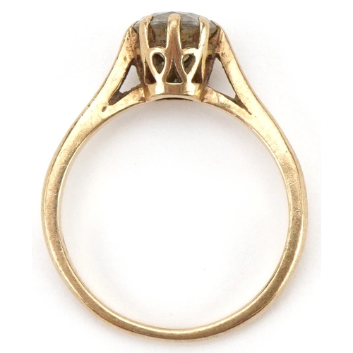 2116 - 9ct gold clear stone solitaire ring, the stone approximately 6.50mm in diameter, size O, 2.7g