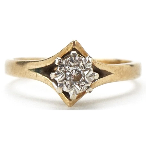 2112 - 9ct gold diamond solitaire ring, size K, 2.0g