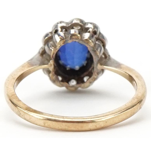 2289 - 9ct gold blue and white sapphire cluster ring, size K, 2.4g