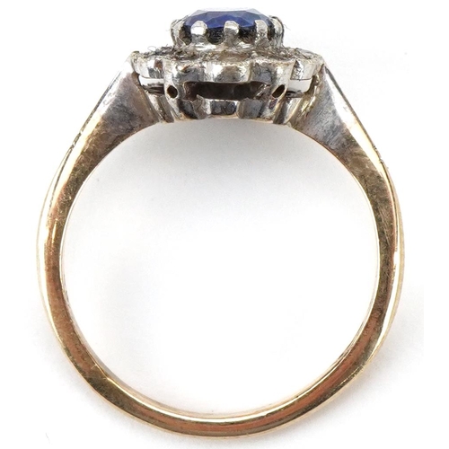 2289 - 9ct gold blue and white sapphire cluster ring, size K, 2.4g