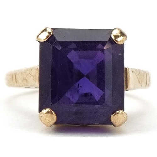 2286 - 9ct gold amethyst ring, the amethyst approximately 10.0mm x 8.90mm x 8.20mm deep, size F, 3.0g