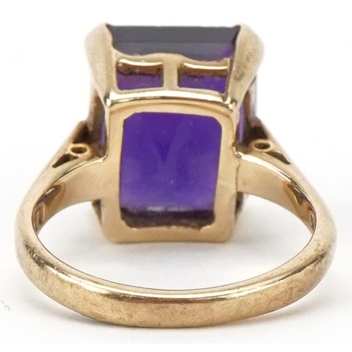 2286 - 9ct gold amethyst ring, the amethyst approximately 10.0mm x 8.90mm x 8.20mm deep, size F, 3.0g