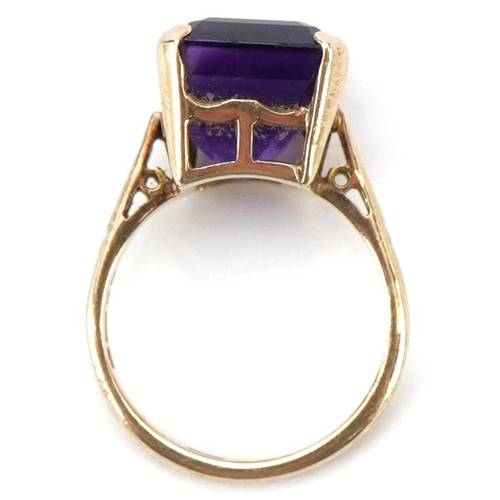 2286 - 9ct gold amethyst ring, the amethyst approximately 10.0mm x 8.90mm x 8.20mm deep, size F, 3.0g