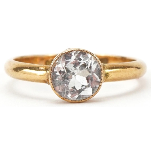 2114 - 18ct gold white sapphire solitaire ring, the sapphire approximately 7.0mm in diameter x 4.0mm deep, ... 