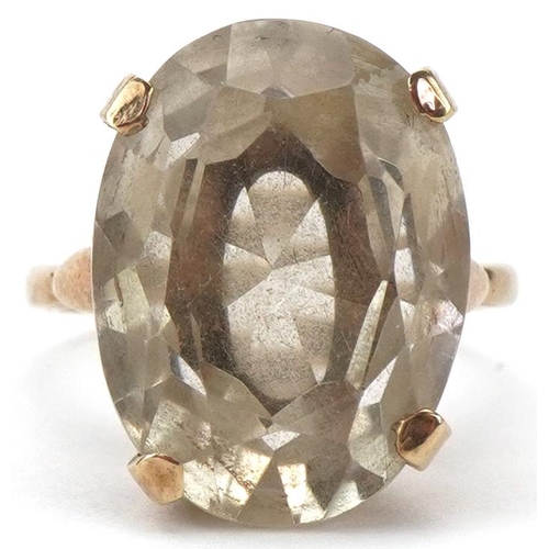 2303 - Large 9ct gold smoky quartz solitaire ring, the quartz approximately 17.90mm x 13.40mm x 7.90mm deep... 