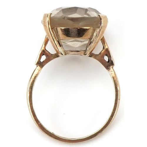 2303 - Large 9ct gold smoky quartz solitaire ring, the quartz approximately 17.90mm x 13.40mm x 7.90mm deep... 