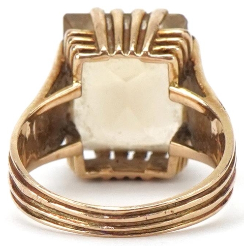 2298 - Large Modernist 9ct gold citrine ring, the citrine approximately 14.10mm x 11.50mm x 8.20mm deep, si... 