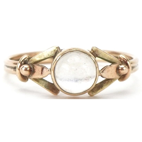 2288 - Unmarked gold cabochon moonstone ring, size O/P, 1.5g