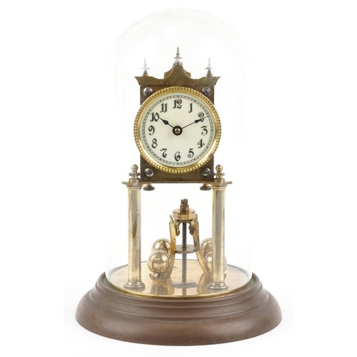 416 - Early 20th century brass anniversary clock under a glass dome numbered 78150 to the back plate, 30cm... 