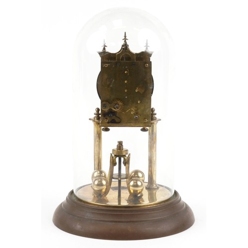 416 - Early 20th century brass anniversary clock under a glass dome numbered 78150 to the back plate, 30cm... 