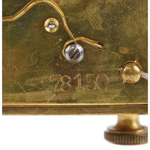 416 - Early 20th century brass anniversary clock under a glass dome numbered 78150 to the back plate, 30cm... 