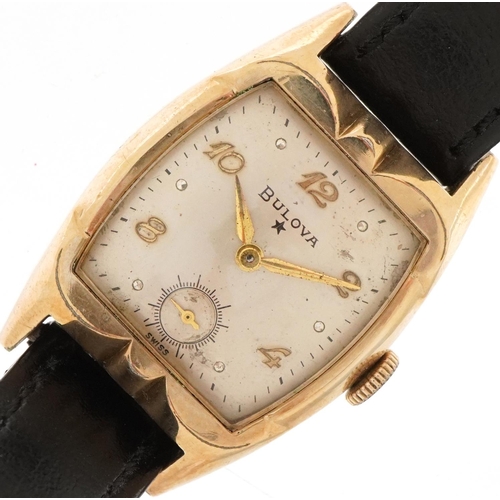 2299 - Bulova, gentlemen's gold plated manual wind wristwatch having silvered dial with Arabic numerals, th... 