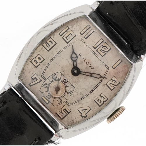 2667 - Bulova, Art Deco gentlemen's manual wind wristwatch having silvered and subsidiary dials with Arabic... 