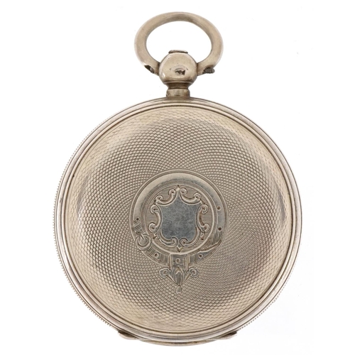 2371 - Victorian gentlemen's silver open face key wind pocket watch with key having enamelled and subsidiar... 