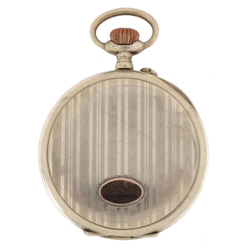 2177 - Unic, French Art Deco open face keyless pocket watch having enamelled and subsidiary dials with Roma... 