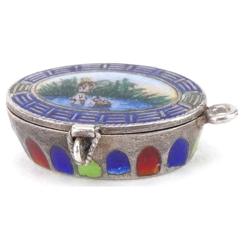 2660 - Egyptian Revival silver and enamel pendant in the form of a sarcophagus, 2.1cm in length, 3.3g