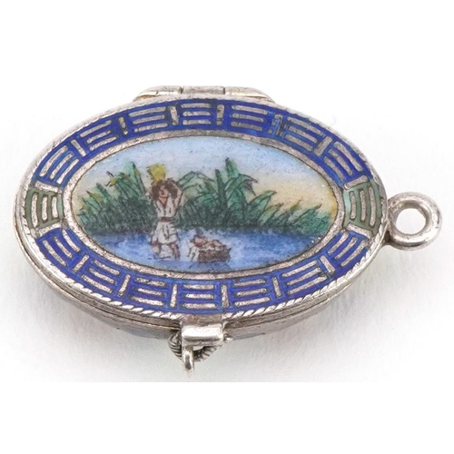 2660 - Egyptian Revival silver and enamel pendant in the form of a sarcophagus, 2.1cm in length, 3.3g