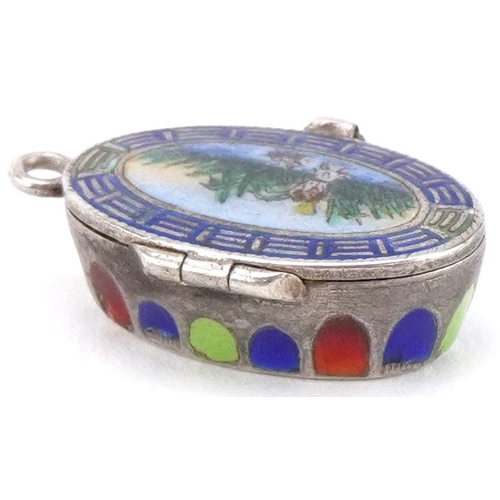 2660 - Egyptian Revival silver and enamel pendant in the form of a sarcophagus, 2.1cm in length, 3.3g