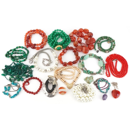 2706 - Vintage and later jewellery, some silver, including carnelian necklace, malachite necklace, turquois... 