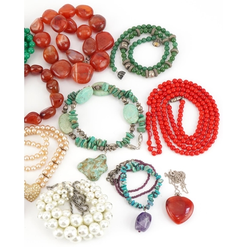 2706 - Vintage and later jewellery, some silver, including carnelian necklace, malachite necklace, turquois... 