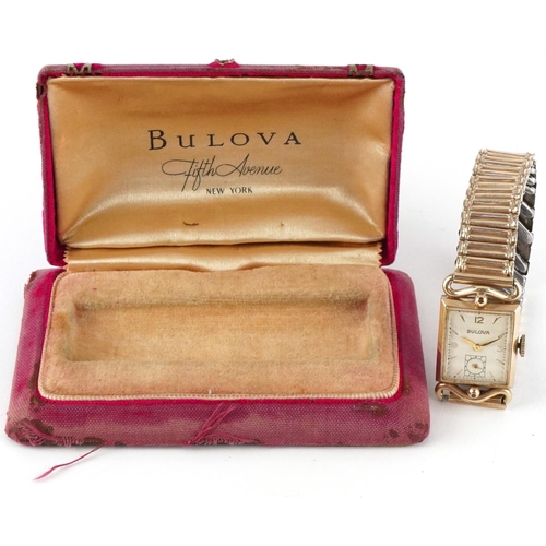 2708 - Bulova, ladies gold plated and stainless steel manual wind wristwatch with box having subsidiary dia... 