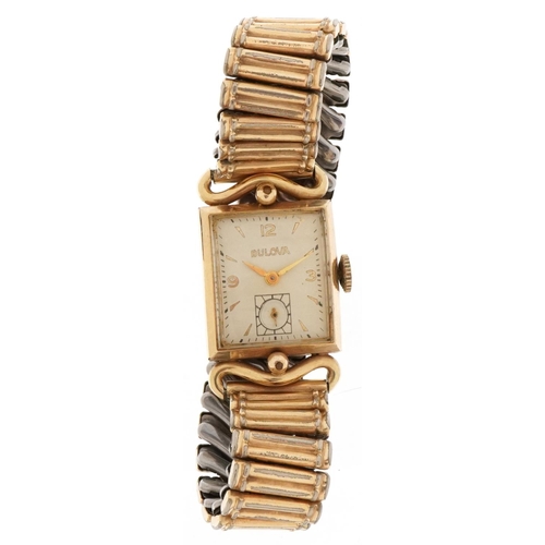 2708 - Bulova, ladies gold plated and stainless steel manual wind wristwatch with box having subsidiary dia... 