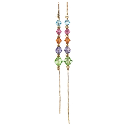 2425 - Pair of 9ct gold multi gem drop earrings, each 11cm high, total 2.2g