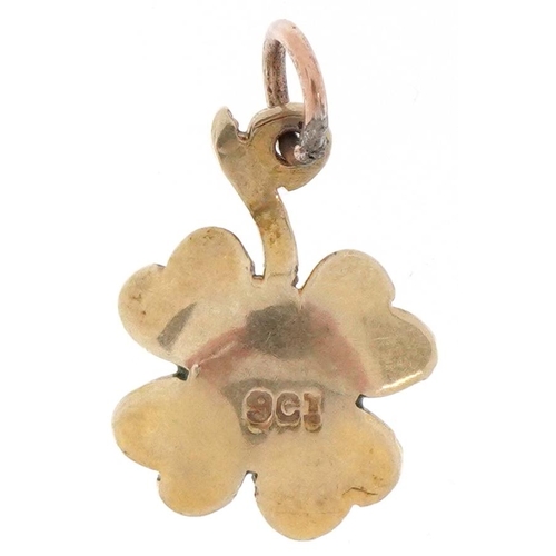 2434 - 9ct gold and enamel charm in the form of a four leaf clover, 1.5cm high, 0.9g