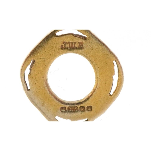 2269 - 9ct gold and enamel charm in the form of a lifebuoy, 1.4cm high, 1.2g