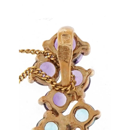 2238 - 9ct gold multi gem pendant on a 9ct gold necklace, 4cm high and 44cm in length, total 2.4g