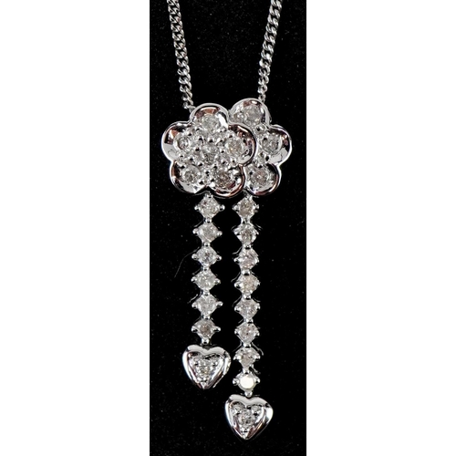 2093 - 9ct white gold diamond drop pendant on a 9ct white gold necklace, 2cm high and 50cm in length, total... 