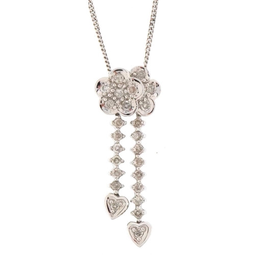 2093 - 9ct white gold diamond drop pendant on a 9ct white gold necklace, 2cm high and 50cm in length, total... 