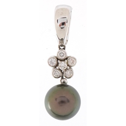 2390 - Mikimoto, Japanese 18ct white gold Tahitian pearl and diamond pendant, total diamond weight approxim... 