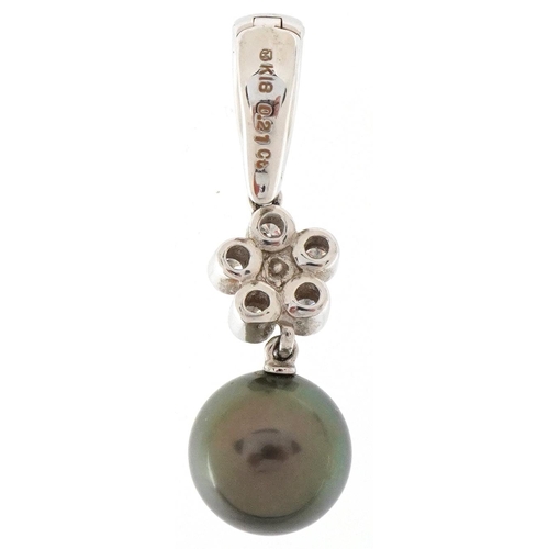 2390 - Mikimoto, Japanese 18ct white gold Tahitian pearl and diamond pendant, total diamond weight approxim... 