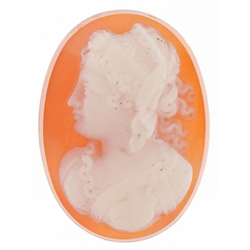 2139 - Antique cameo hardstone panel carved with a  maiden head, 3cm high, 7.8g