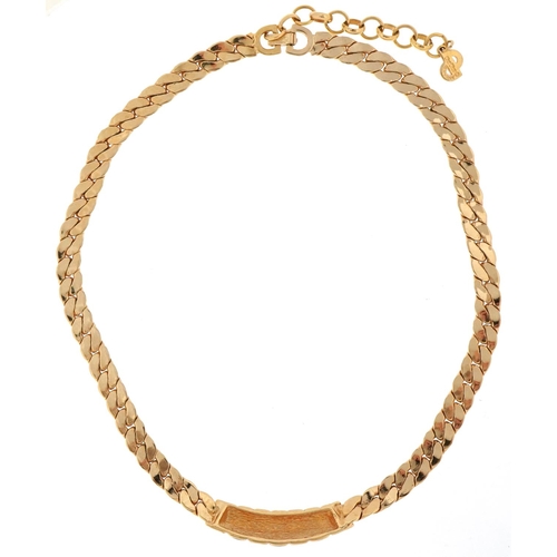 2462 - Christian Dior, vintage gold plated black enamel and clear stone necklace, 40cm in length, 44.7g